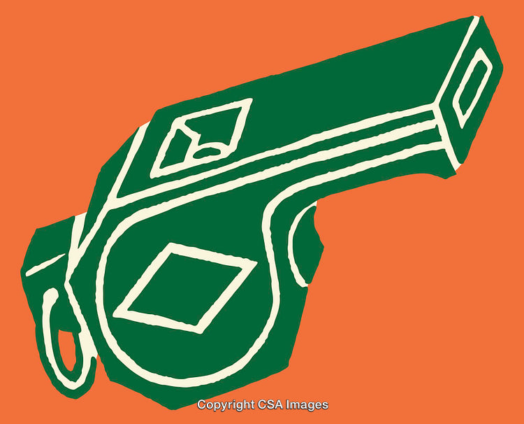 Creative Line Art Illustration of a Green Gun on Orange Background
