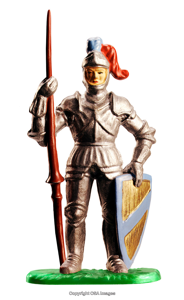Detailed Plastic Knight Toy Holding Shield and Spear
