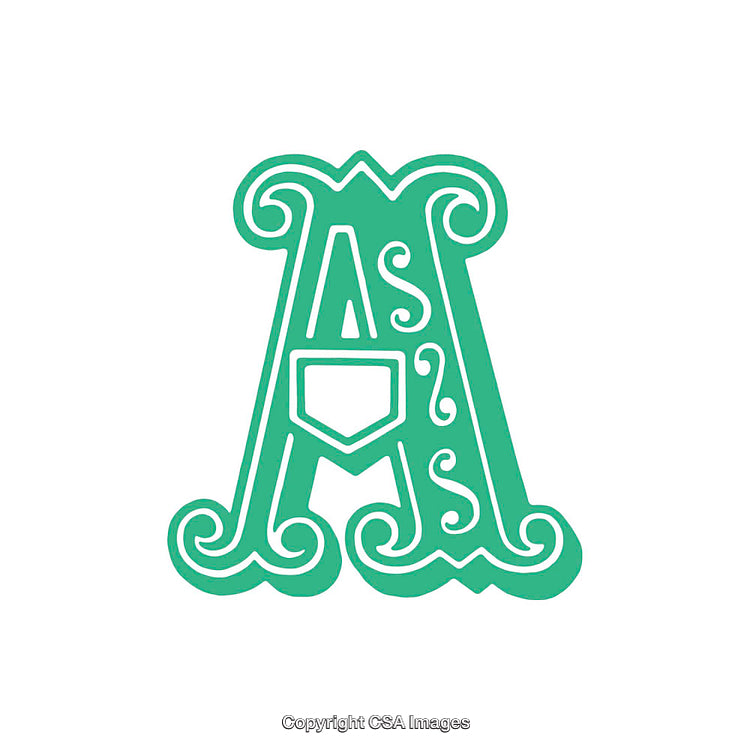 Decorative Green Ornate Letter A with Flourishes and Unique Graphic Design