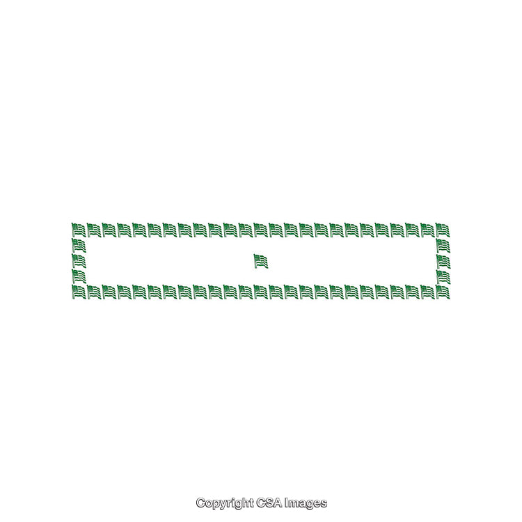 Minimalist Arrangement of Rectangular Green Flags Forming a Boundary and a Centerpiece