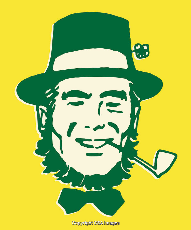 Vintage Illustration of Cheerful Man in Green Hat with Pipe on Yellow