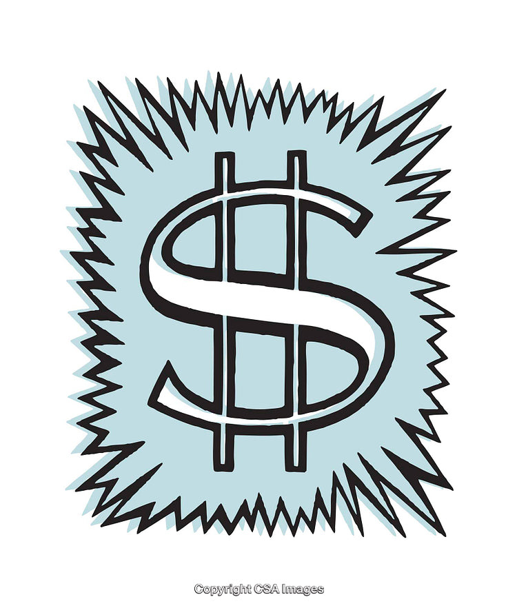 Dollar Sign Illustration with Blue Background and White Explosion Effect