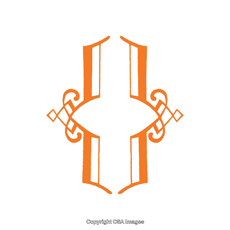 Ornamental Symmetrical Design in Orange on White Background