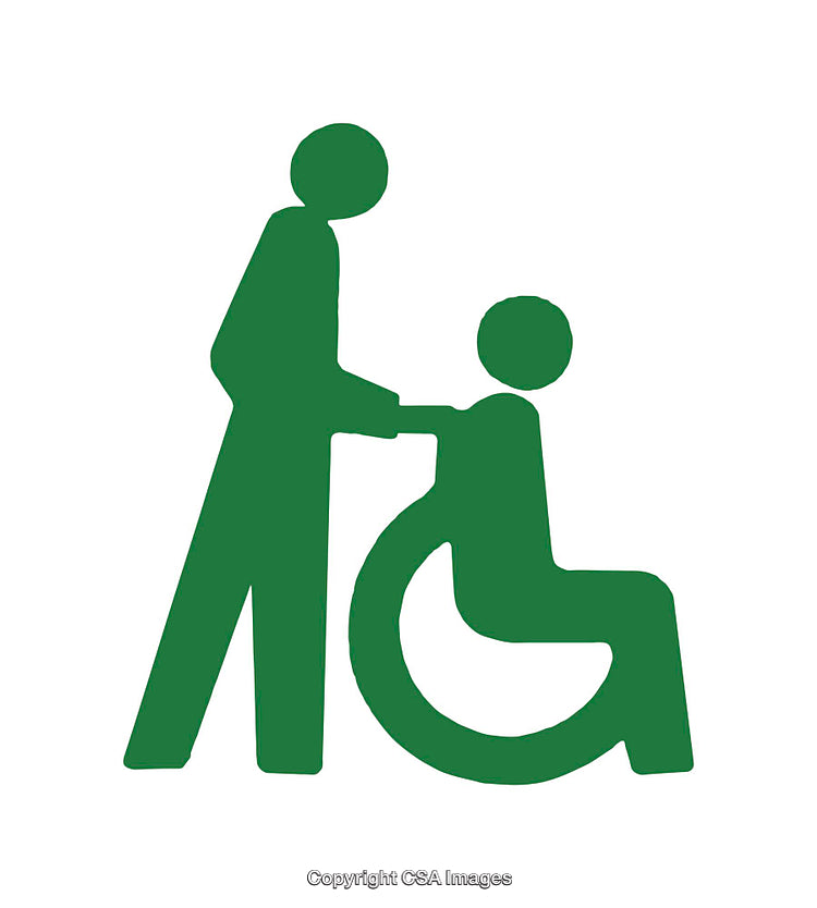 Icon Depicting Assistance to Person in a Wheelchair Displayed in Green