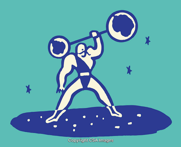 Strongman Lifting Planet Design in Creative Line Art Style