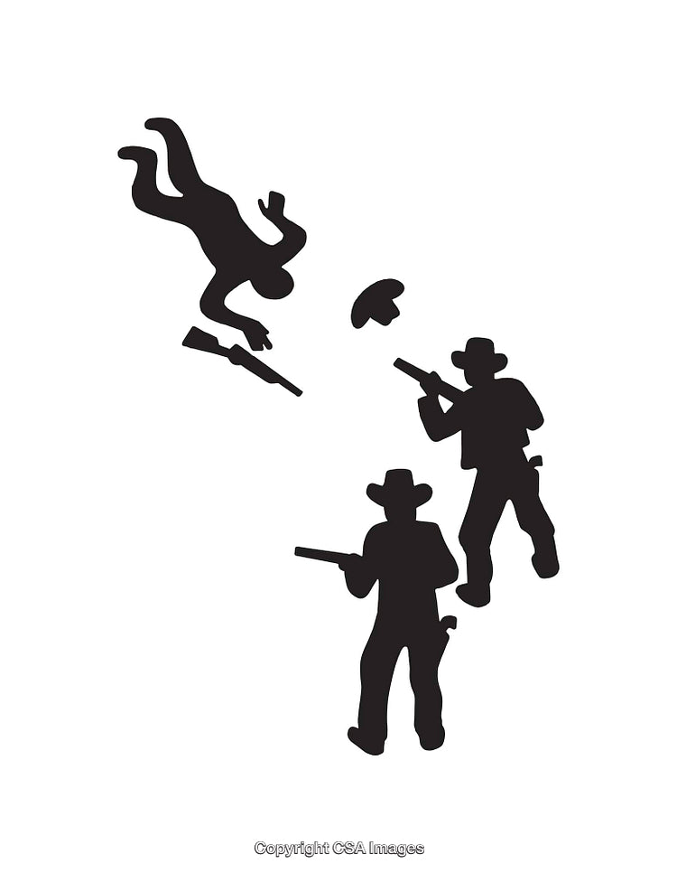 Silhouette Illustration of Cowboy Duel Scene with Falling Figure