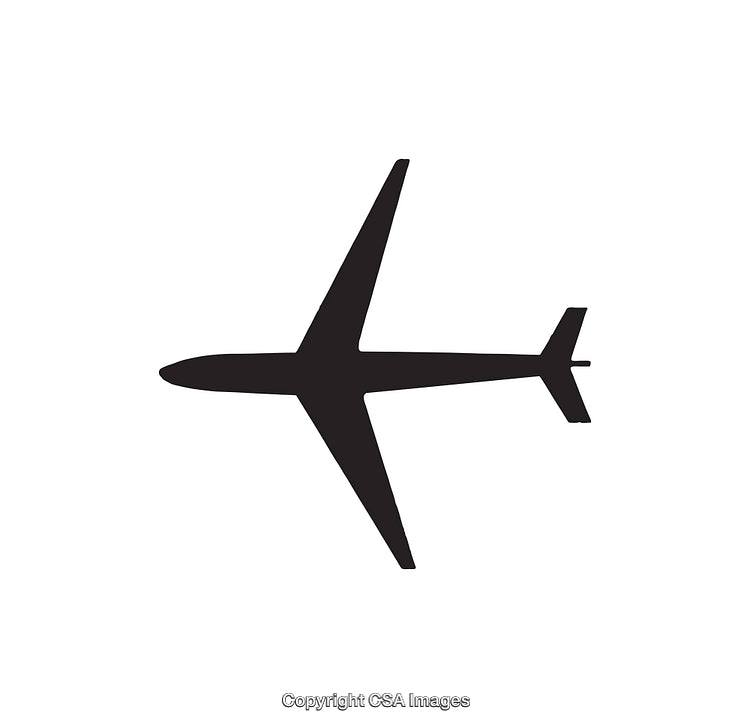 Black Silhouette Airplane Icon on a White Background