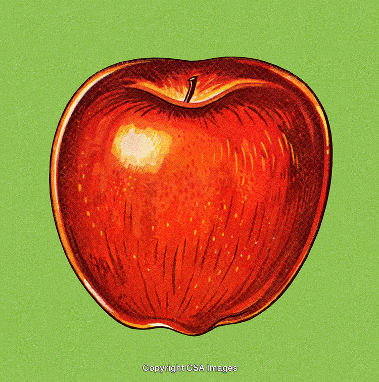 Bright Red Apple with Green Background in a Vintage Illustration Style
