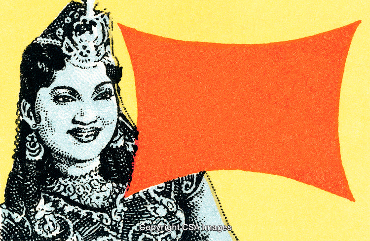 Vibrant Illustration of a Smiling Woman in Traditional Attire With Artistic Style