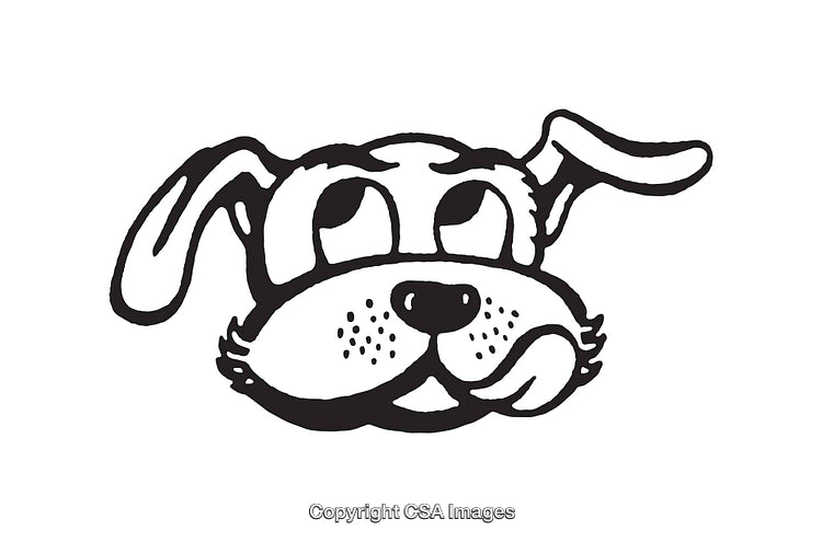 Black and White Line Art Drawing of a Happy Dog Face Illustration