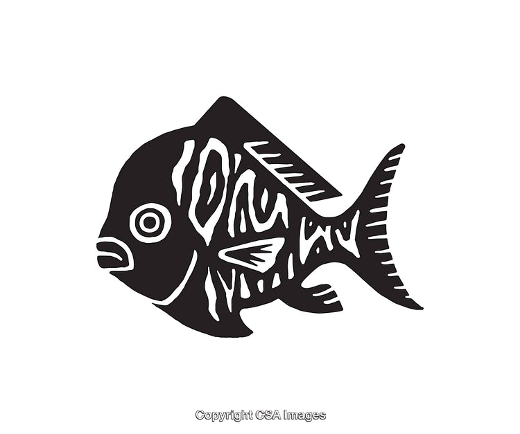 Stylized Black and White Fish Line Art Illustration