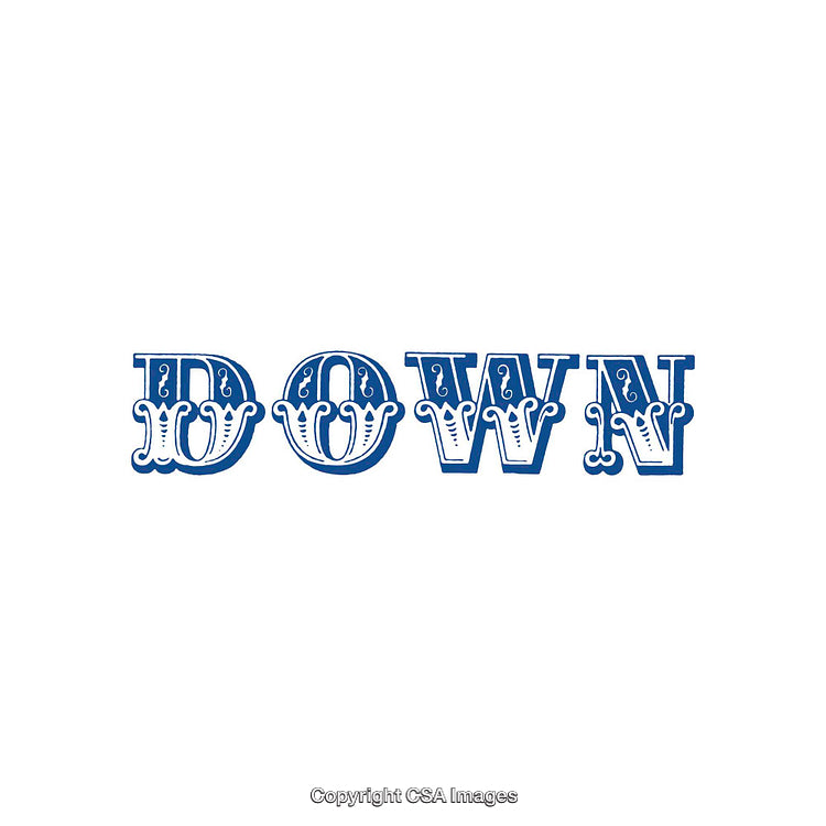 Intricately Designed Typography Featuring the Word 'Down' in Blue on White Background