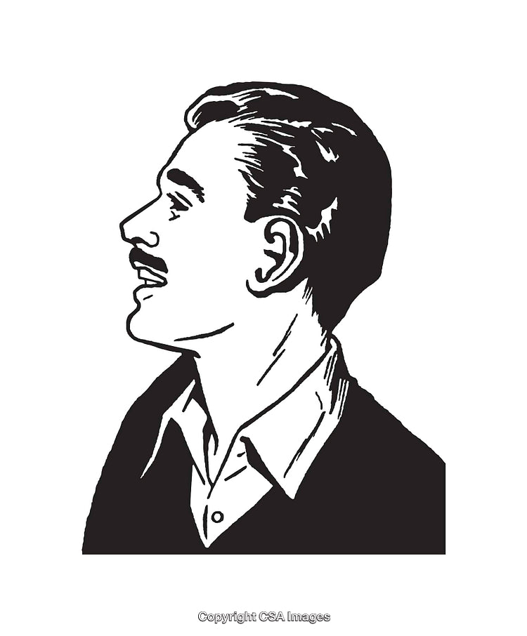 Retro Style Black and White Line Art Male Portrait in Profile
