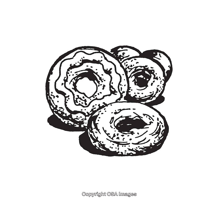 Vintage Line Art Illustration of Donuts Depicted in Bold Black-and-White