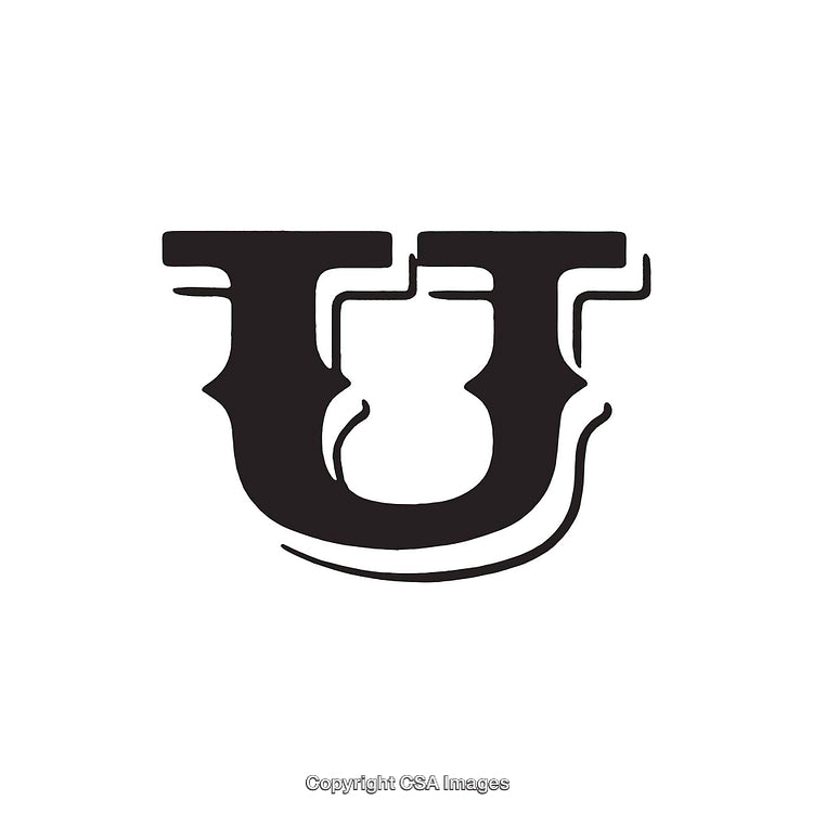 Stylized Black and White Illustration of the Letter U on White Background