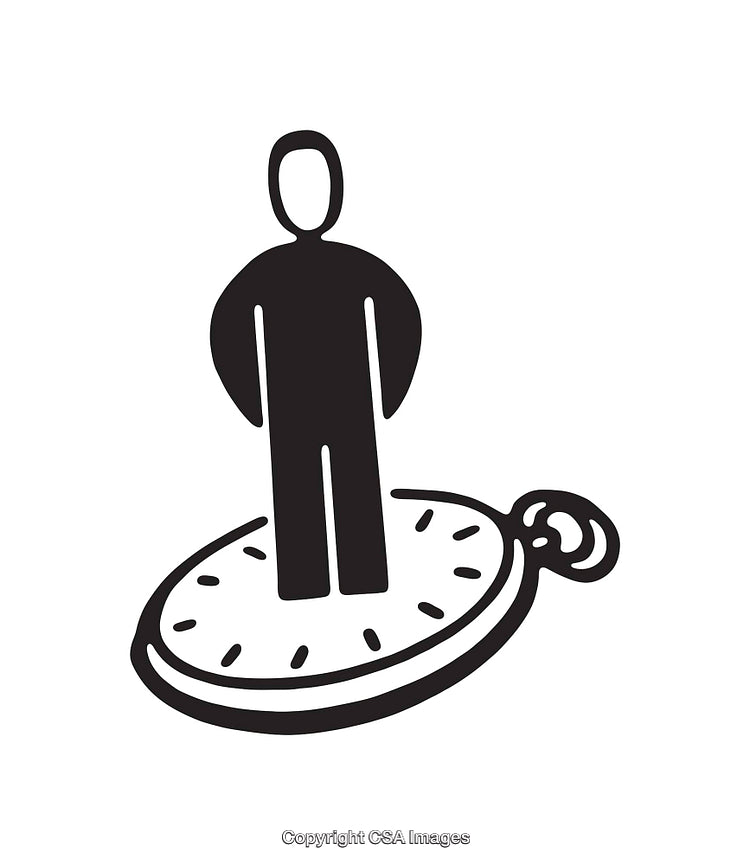 Minimalistic Icon Representation of a Person Standing on a Pocket Watch