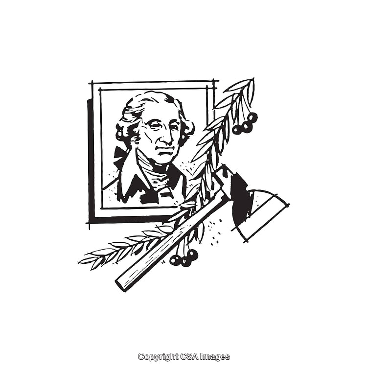 Black and White Line Art of Historical Portrait with Symbolic Elements