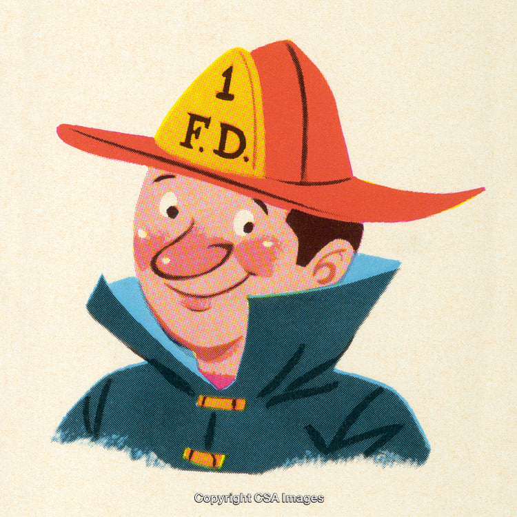 Vintage Illustration of a Firefighter in Classic Uniform and Helmet