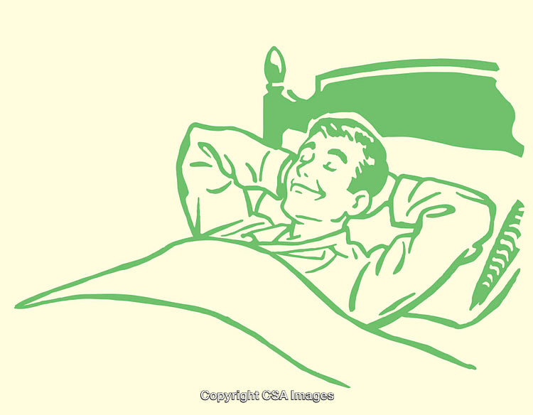 Relaxing Man Resting Comfortably on a Bed in Line Art Style