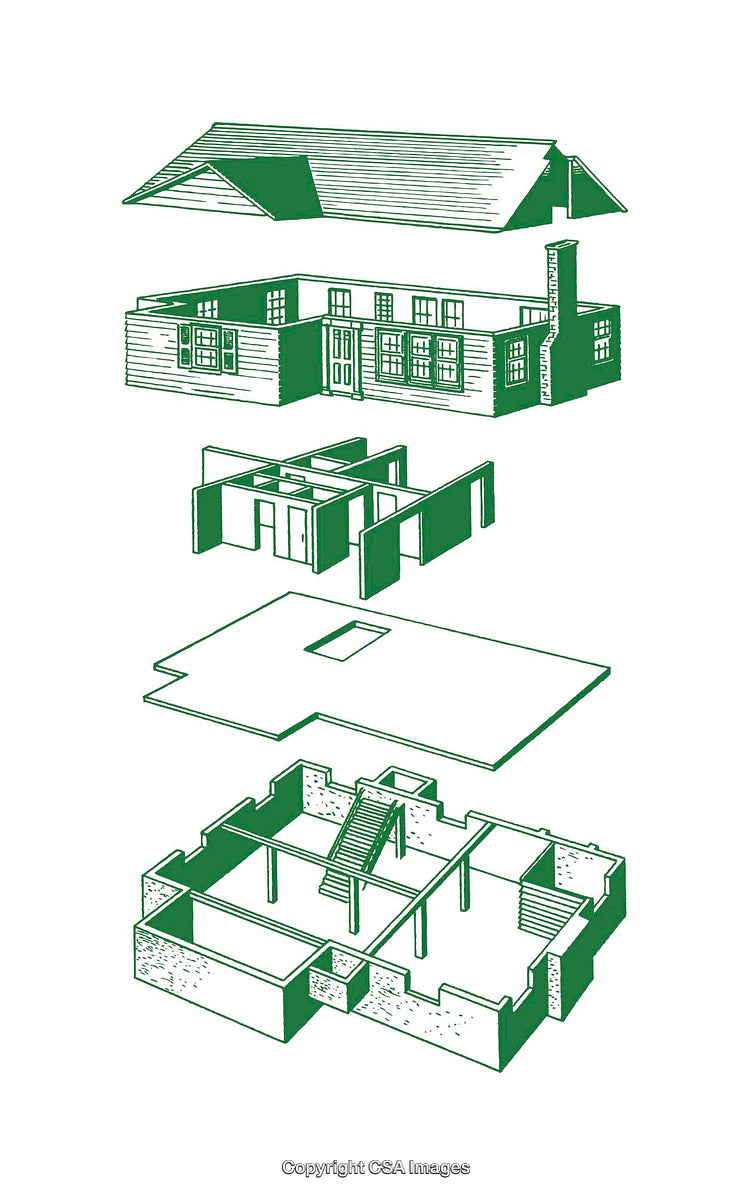 Exploded Diagram of a Building Structure with Separate Floor Levels