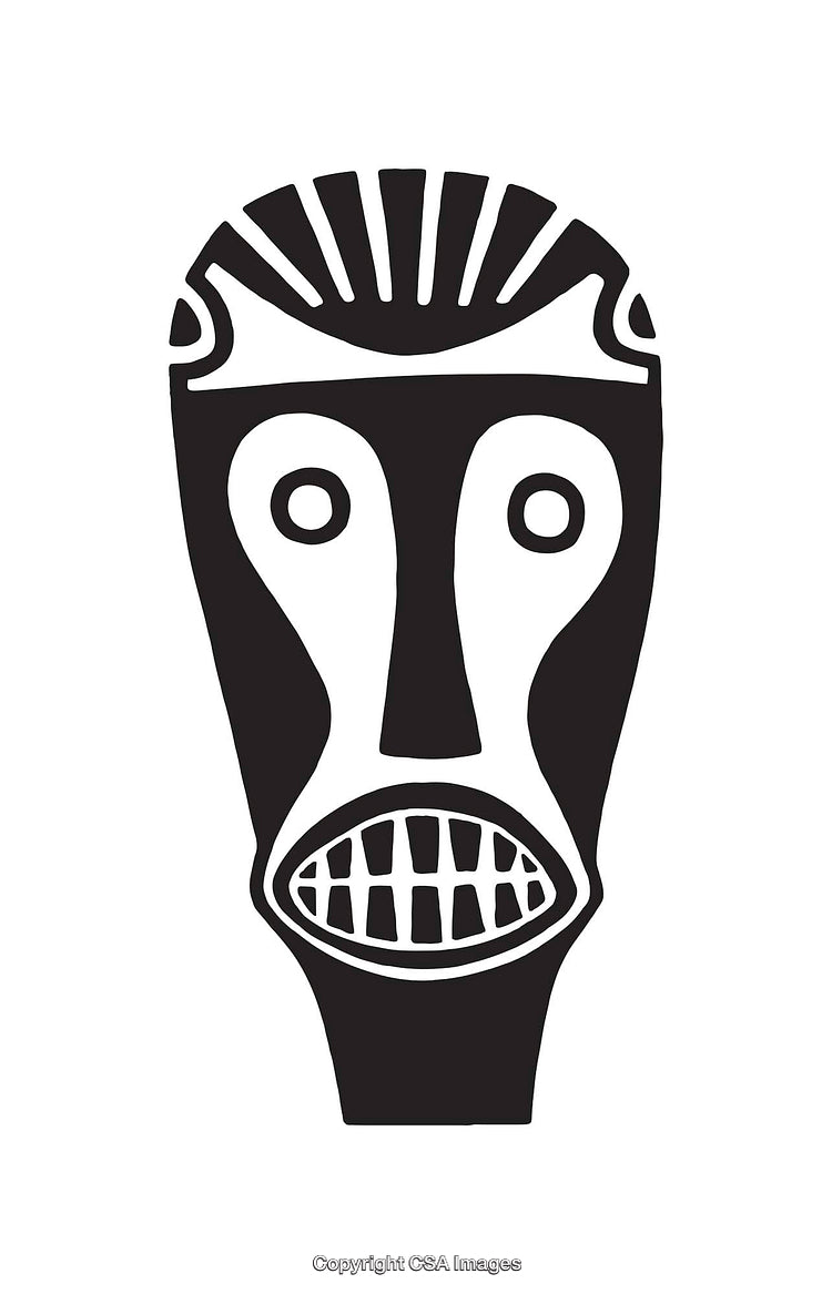 Cultural Tribal Mask Black and White Artistic Illustration