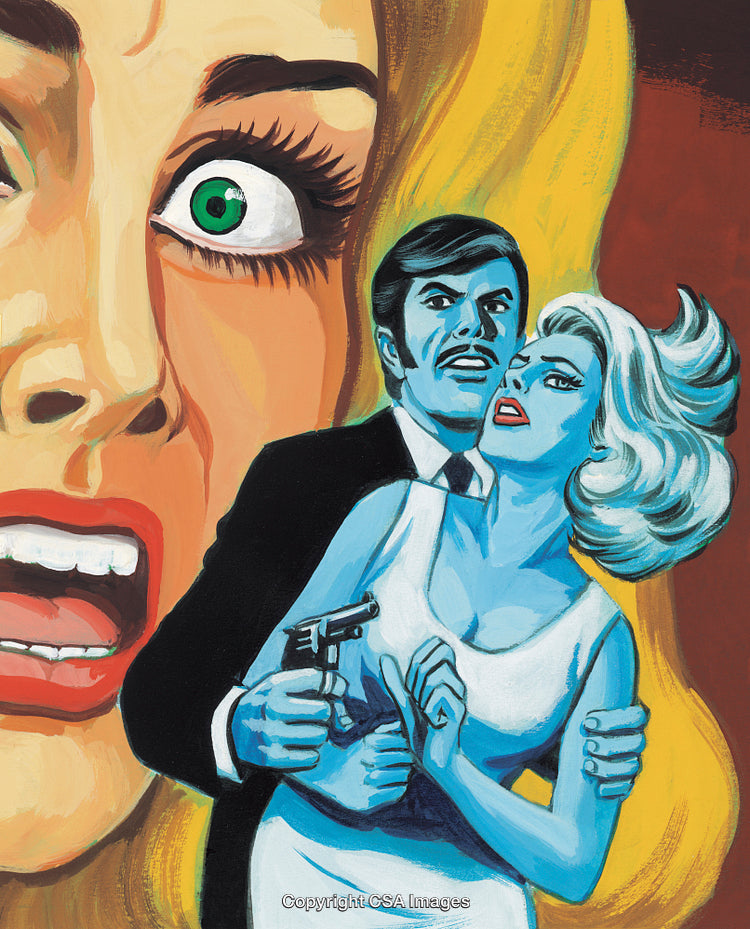 Dramatic Retro Scene Featuring Intense Emotions and Vintage Illustrative Style