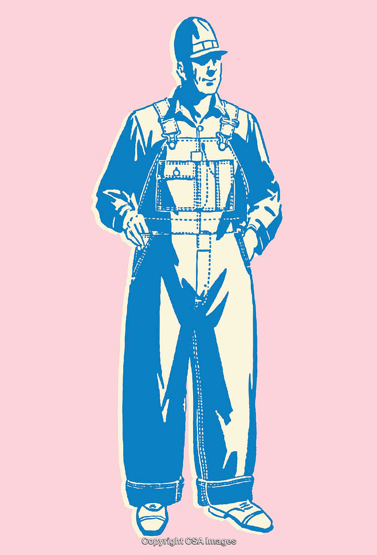 Colorful Line Art Illustration of a Worker in Overalls