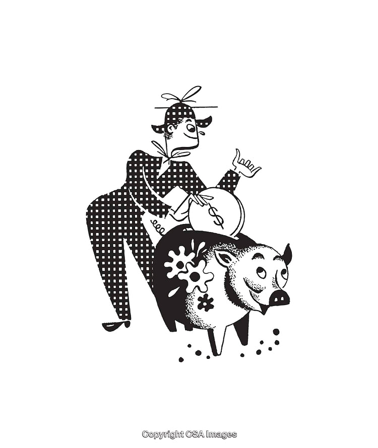 Black and White Illustration of Savings in a Piggy Bank