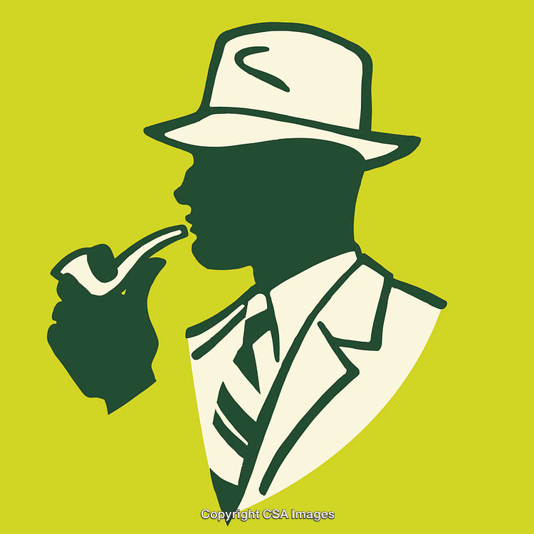 Silhouette of a Stylish Man with Hat and Smoking Pipe