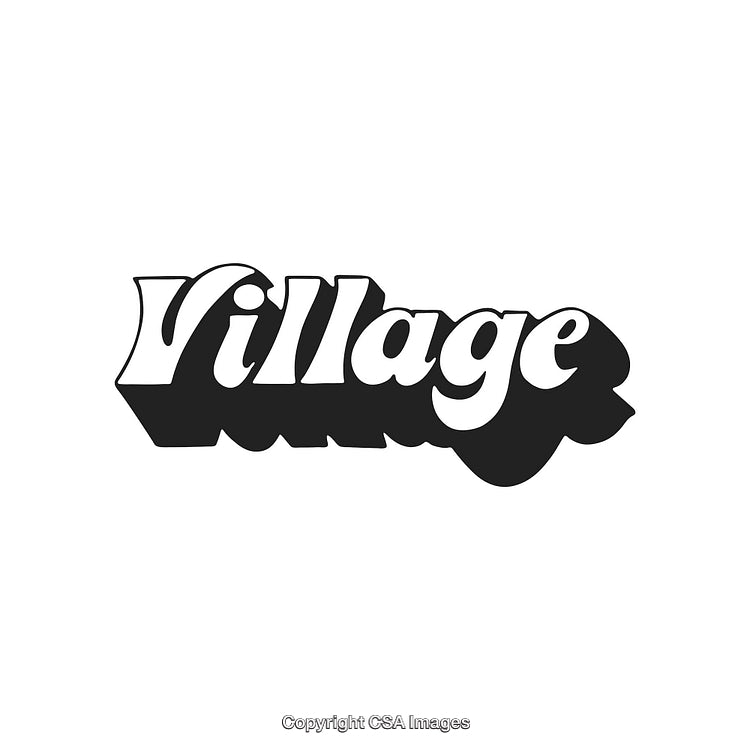 Retro Styled 'Village' Word Art with Bold Black and White Typography