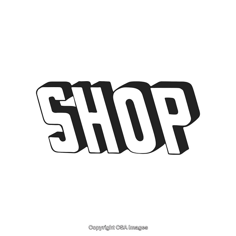 Bold 3D Black Typography Depicting the Word Shop in Monochrome Design