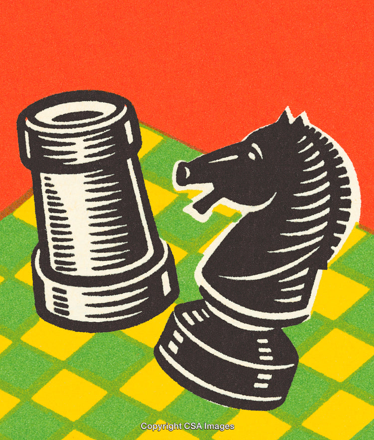 Colorful Chess Pieces on Vibrant Checkerboard Patterned Background