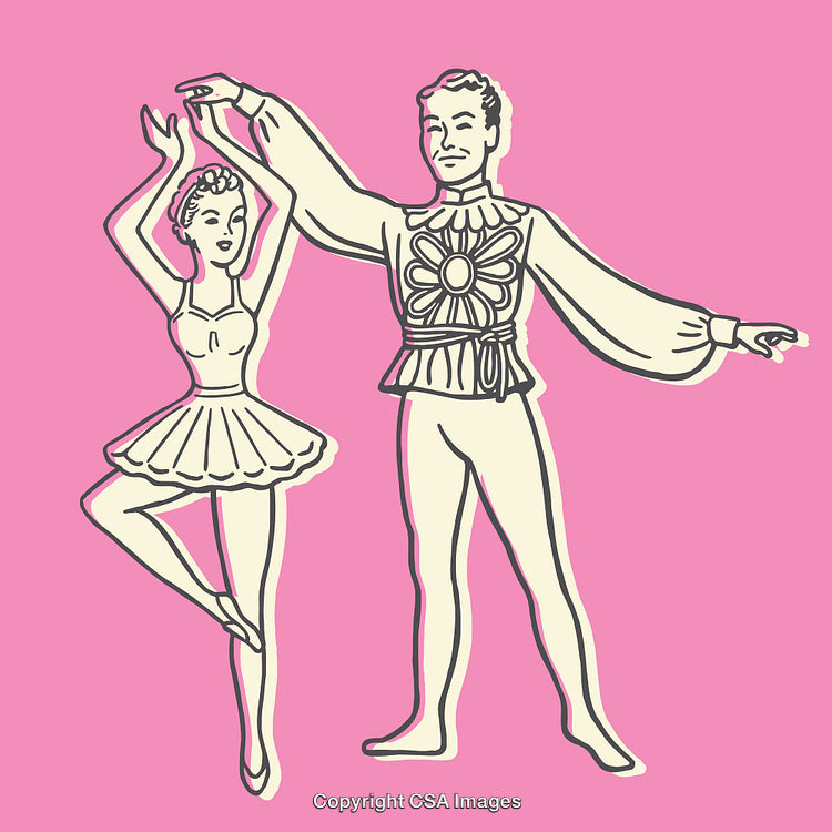 Artistic Line Drawing of Ballerina and Partner Performing Ballet Dance