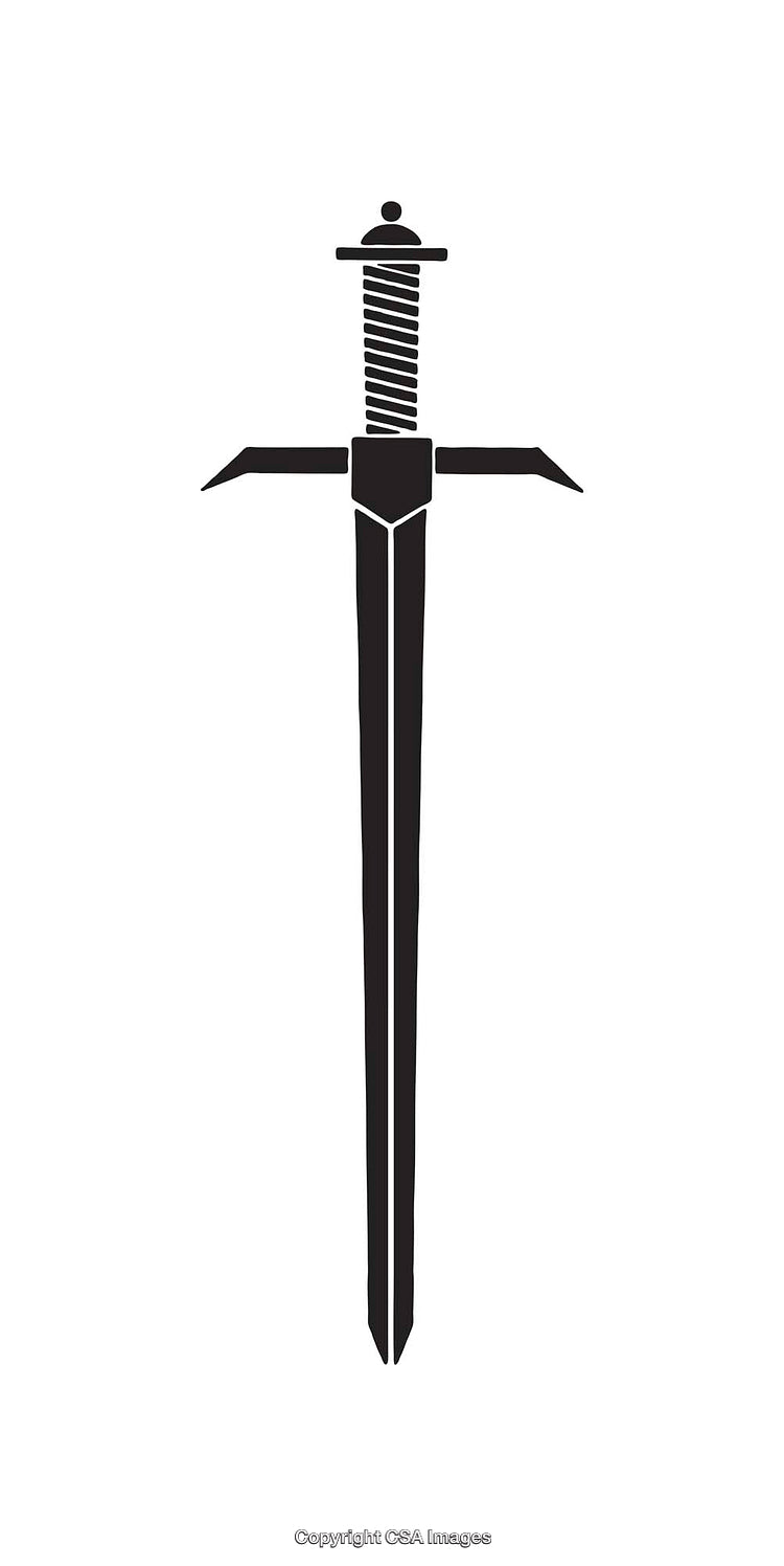 Black and White Sword Illustration with Medieval Design Line Art