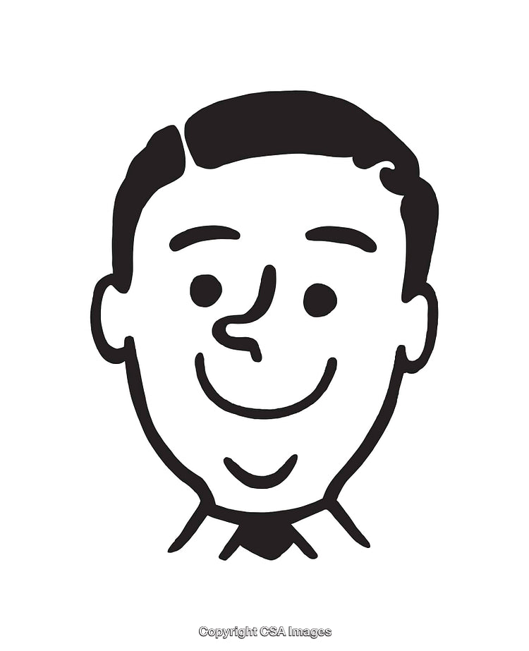 Black and White Smiling Face Line Art Illustration of a Male Character