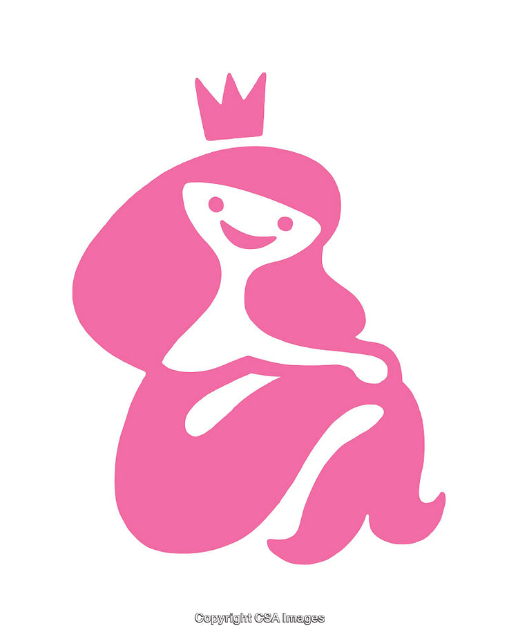 Pink Princess Outline with Crown in Minimalistic Icon Style