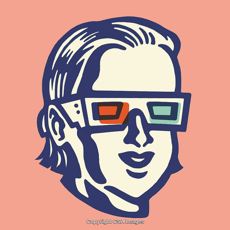 Colorful Line Art of Person Wearing 3D Glasses with Pop Art Style