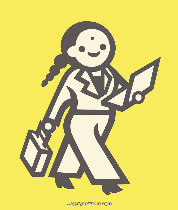 Professional Cartoon Businesswoman Carrying Document and Briefcase