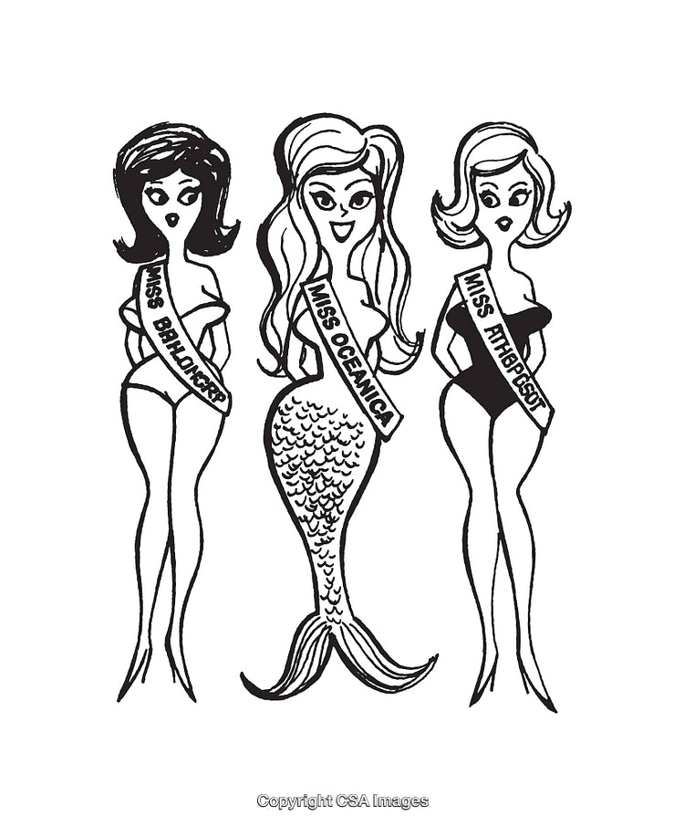 Black and White Illustrations of Three Unique Females in Contest Theme