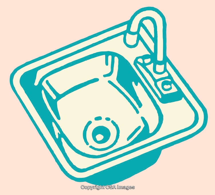Illustrated Kitchen Sink with Faucet in Bold Stylized Colors