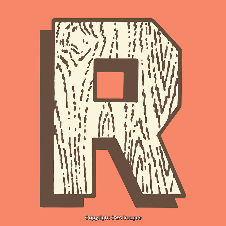 Wood Grain Patterned Capital Letter R Retro Design Illustration