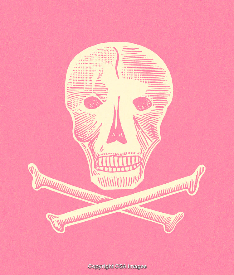 Vintage Skull and Crossbones Illustration on Pink Background