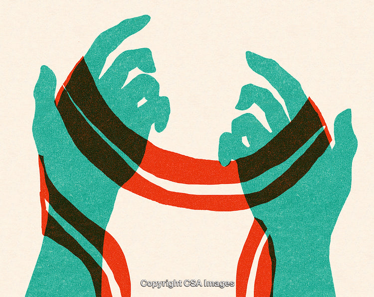 Abstract Silhouette of Hands Bound by Ribbon in Artistic Representation