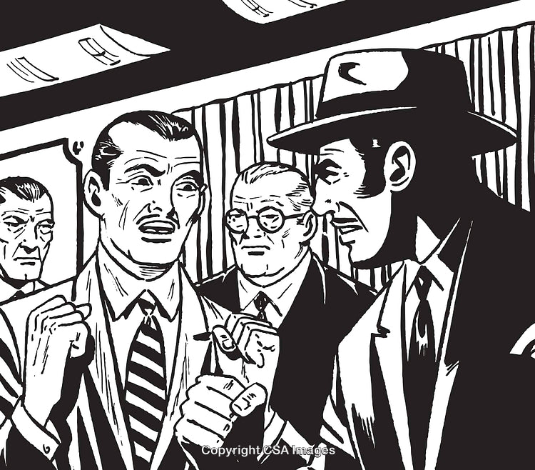 Illustration Showing Intense Discussion Among Businessmen in a Dramatic Setting