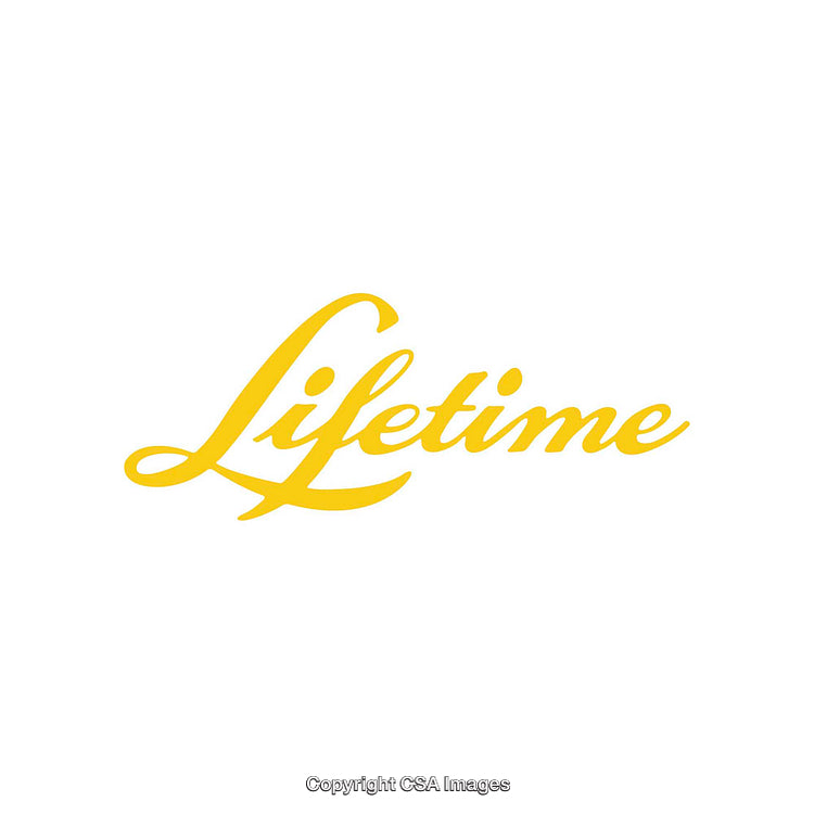 Yellow Script Logo Featuring the Word Lifetime in Elegant Font