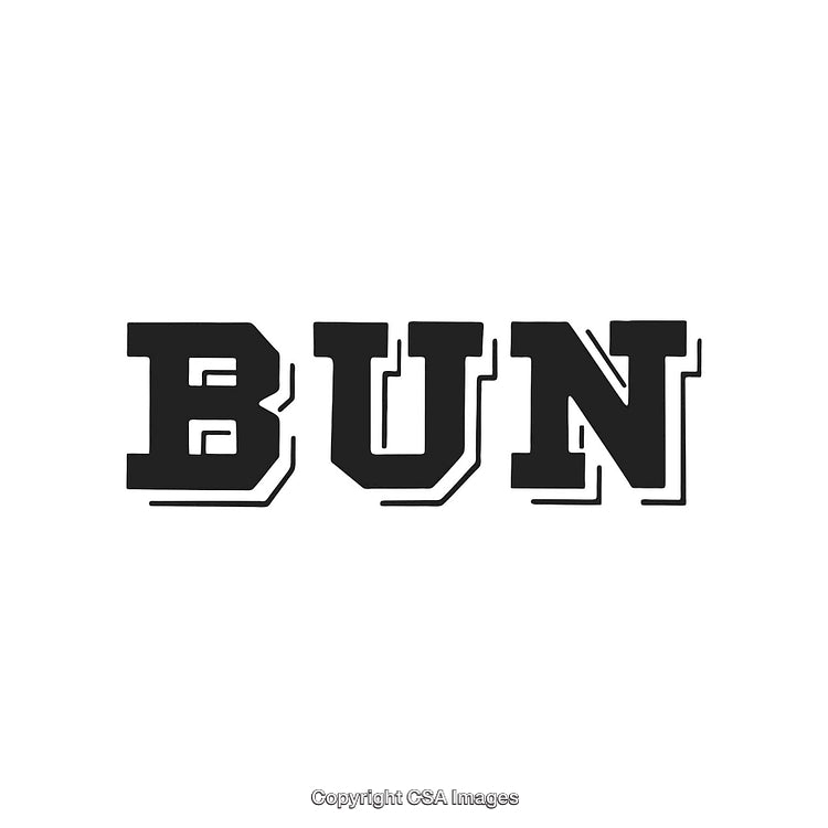 Black and White Stylized Text Representation of the Word Bun on White Background