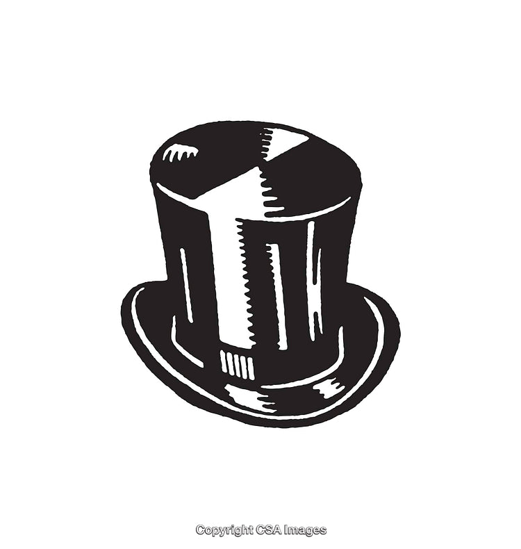 Vintage Black and White Top Hat Illustration in Retro Art Style