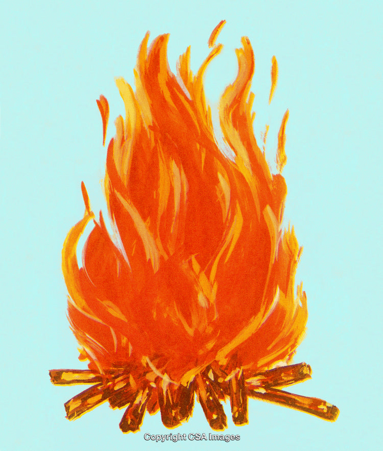 Vivid Campfire Flame Illustration on Light Blue Background