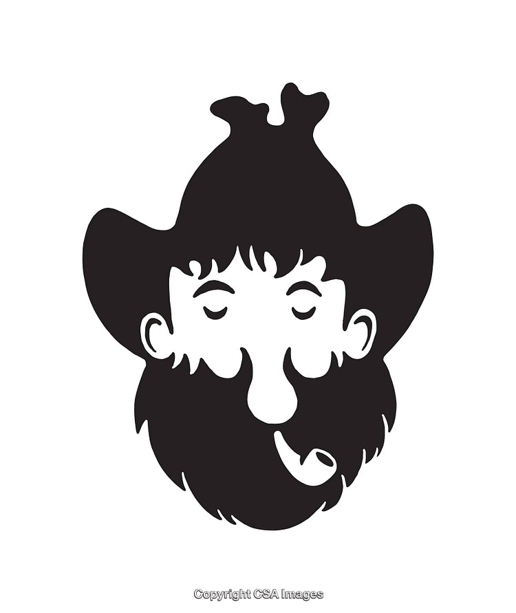 Black And White Illustration of a Bearded Man Smoking a Pipe