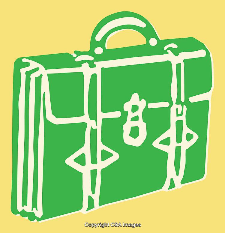 Stylized Green Briefcase on a Yellow Background in Line Art Style